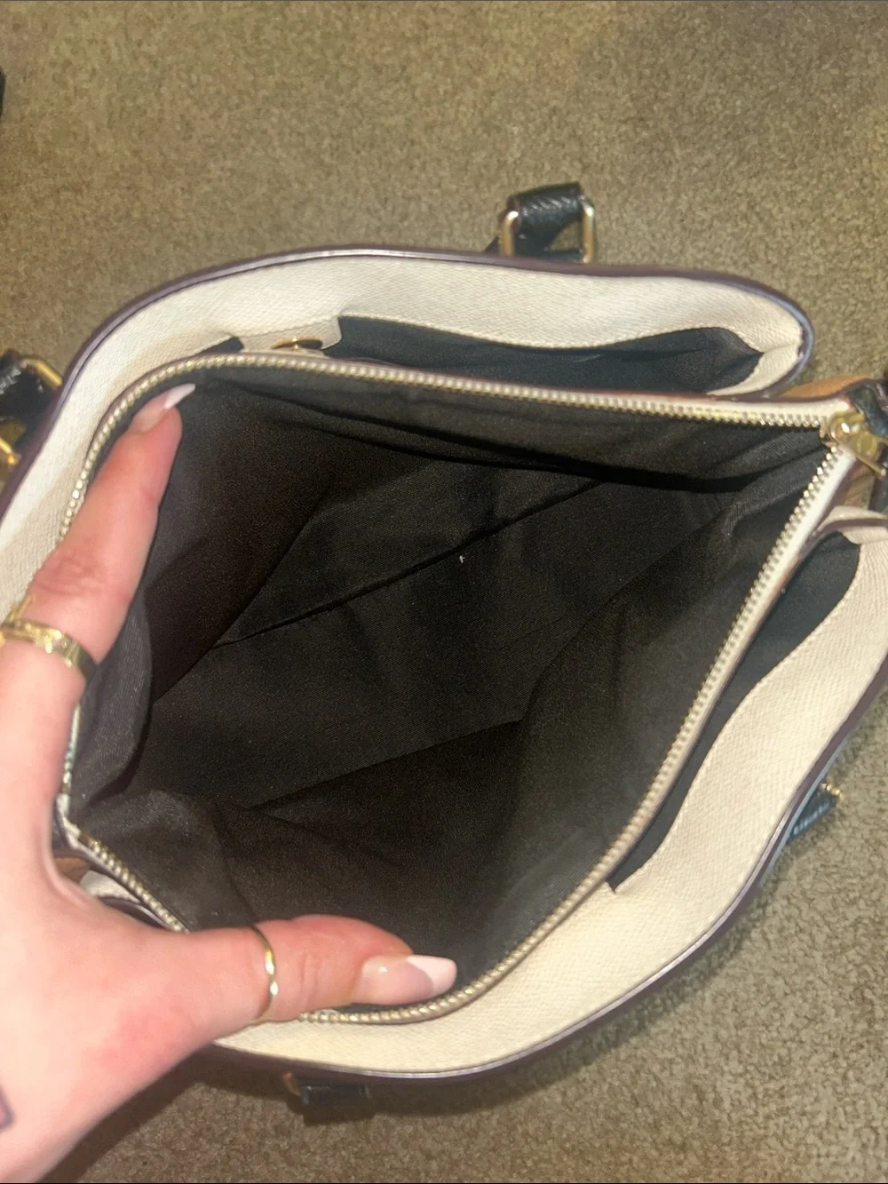 Coach Two-Tone Leather Satchel in Cream, Brown and Black